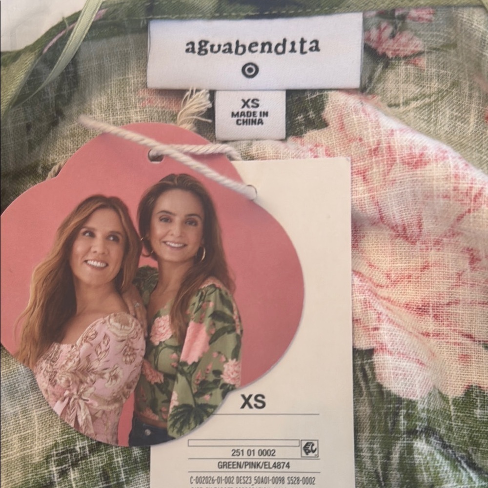 Agua Bendita Pink and Green Puff Sleeve Wrap Blouse - Picture 3 of 4